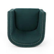 Noble House modern upholstered swivel club chair with nailhead trim, featuring plush fabric and a sleek, rounded design.