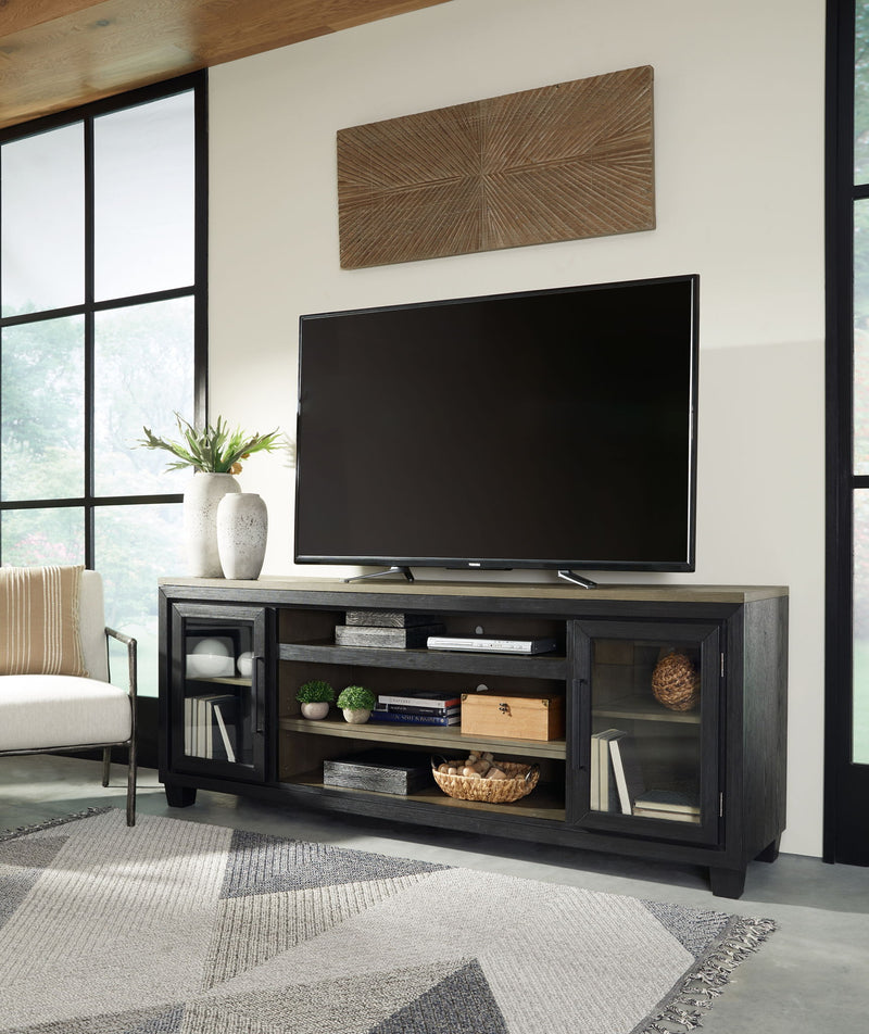 Foyland - XL TV Stand w/Fireplace Option - Black / Brown - R&R Furniture Gallery (Fountain Valley, CA)
