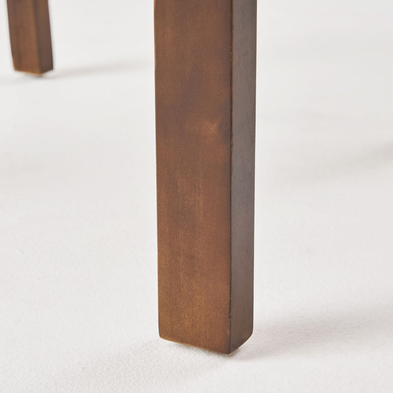 Pair of Noble House Wilson rustic dining chairs in dark brown acacia wood with slat panel design, set of two.