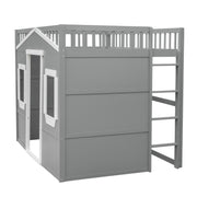 DreamHaus elegant house loft bed with ladder, featuring a cozy sleeping area and modern design for kids or teens.