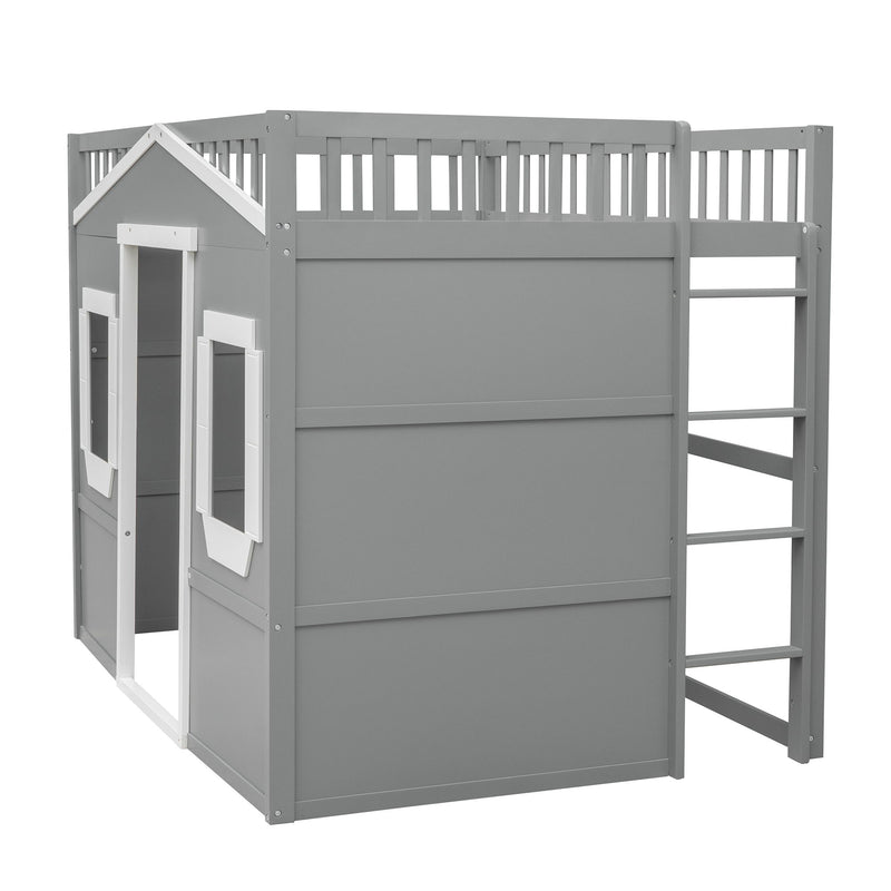 DreamHaus elegant house loft bed with ladder, featuring a cozy sleeping area and modern design for kids or teens.