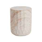 Outdoor / Indoor Lightweight Concrete Side Table, Cylinder Travertine Finish Accent Table - Beige - R&R Furniture Gallery (Fountain Valley, CA)