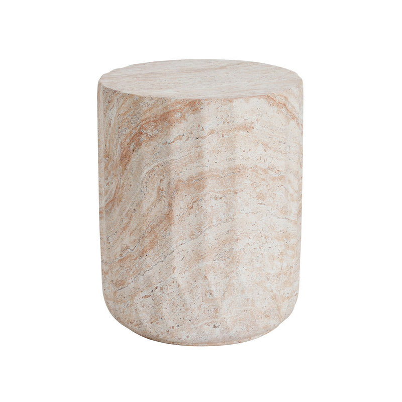 Outdoor / Indoor Lightweight Concrete Side Table, Cylinder Travertine Finish Accent Table - Beige - R&R Furniture Gallery (Fountain Valley, CA)