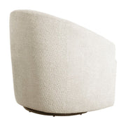 Cream upholstered JLA 360 degree swivel chair with cushioned seat and backrest, featuring a modern design and metal base.