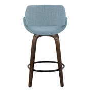 Lumi Source Fabrico mid-century modern fixed height counter stool set with round footrests, shown in natural wood finish.