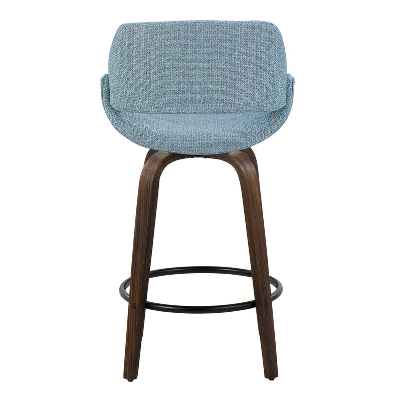 Lumi Source Fabrico mid-century modern fixed height counter stool set with round footrests, shown in natural wood finish.