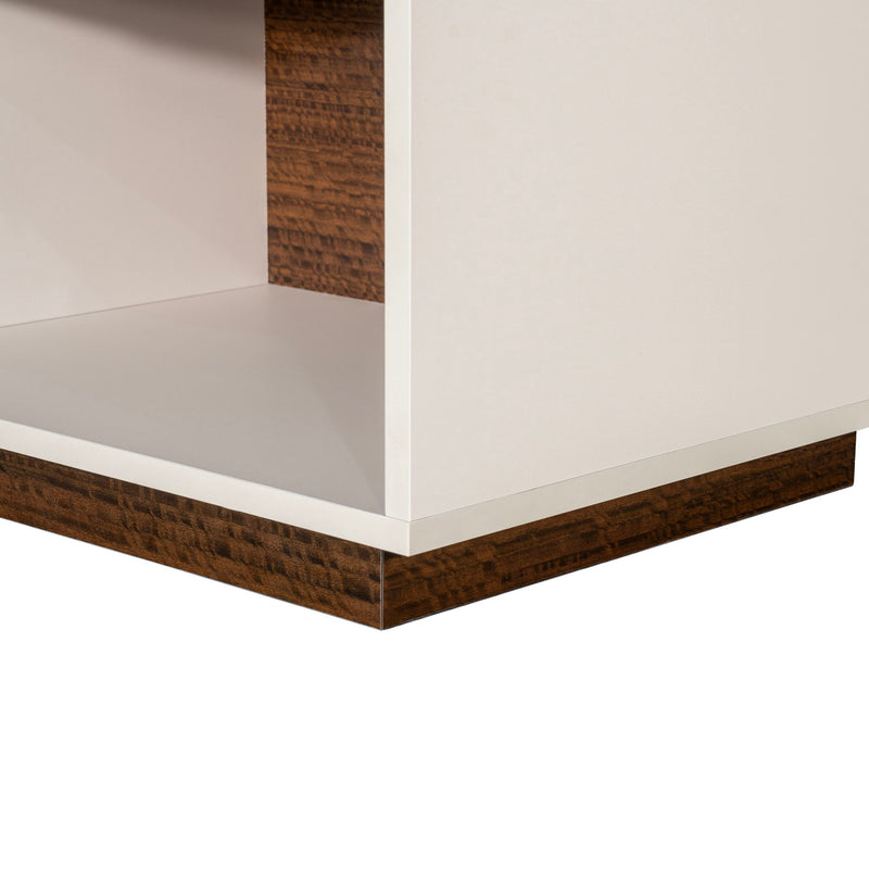 Michael Amini Pavira accent nightstand with a sleek wood finish and modern design, featuring a single drawer and a smooth surface.