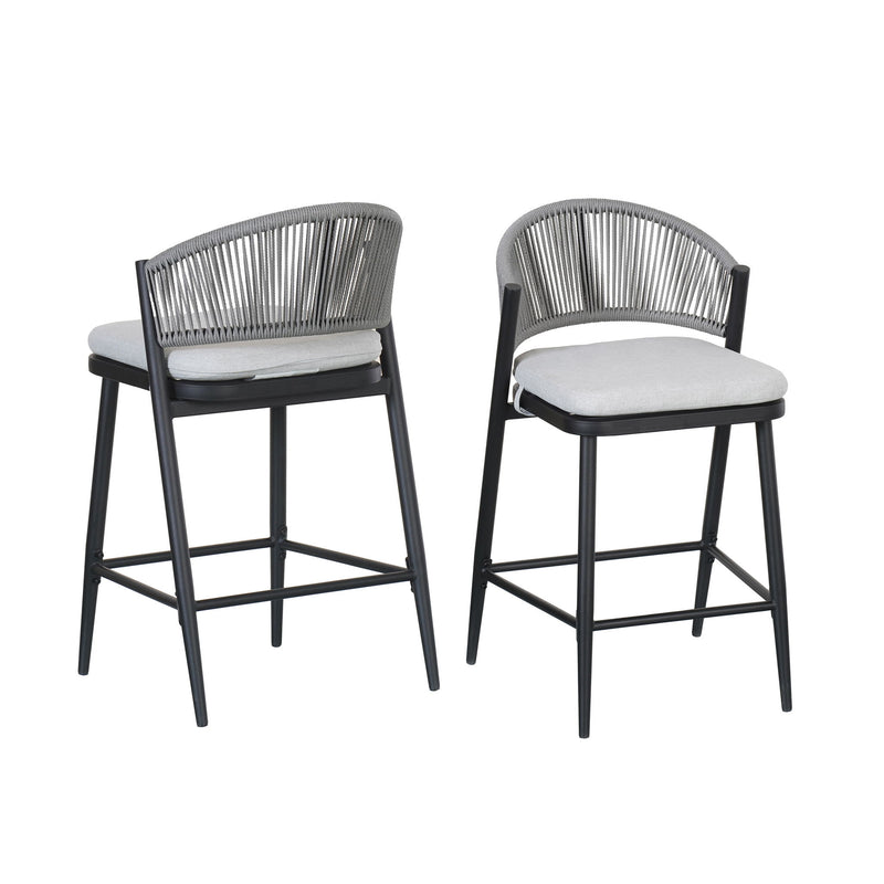 Outdoor 26" Counter Height Metal Frame Counter Stools With Scallop Shaped Backrest & Water Resistant Cushions - R&R Furniture Gallery (Fountain Valley, CA)