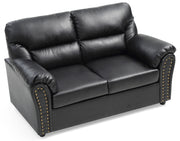 Black padded reclining loveseat from Glory Furniture, modern design with plush cushions for comfortable living room seating.