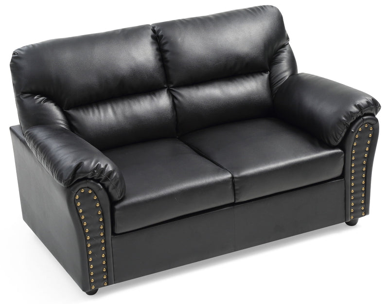 Black padded reclining loveseat from Glory Furniture, modern design with plush cushions for comfortable living room seating.