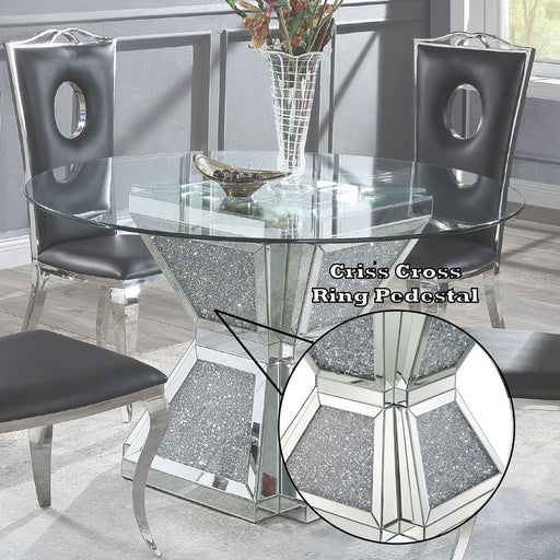 Noralie - 31" Dining Table - Clear Glass, Mirrored & Faux Diamonds - R&R Furniture Gallery (Fountain Valley, CA)