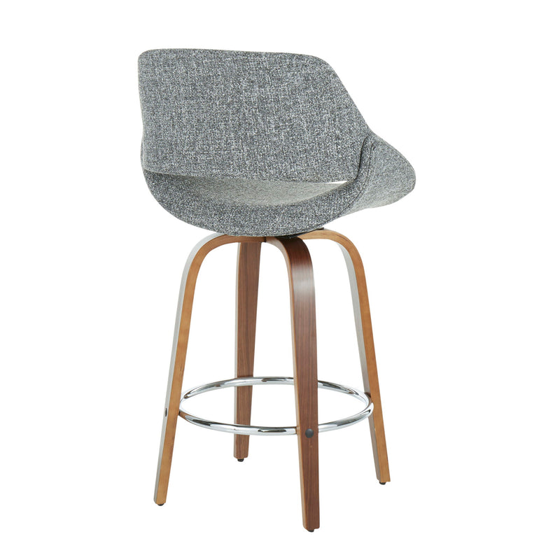 Set of two Lumi Source Fabrico Mid Century Modern counter stools with wooden seats and black metal legs.