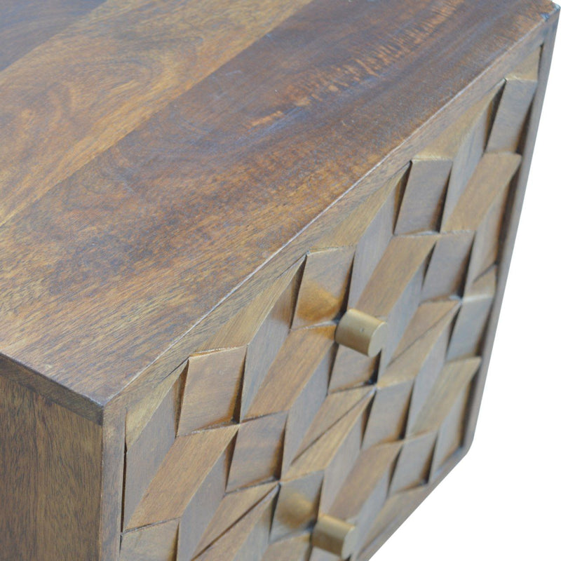 Cube Carved Bedside Table Nightstand - Chestnut - R&R Furniture Gallery (Fountain Valley, CA)