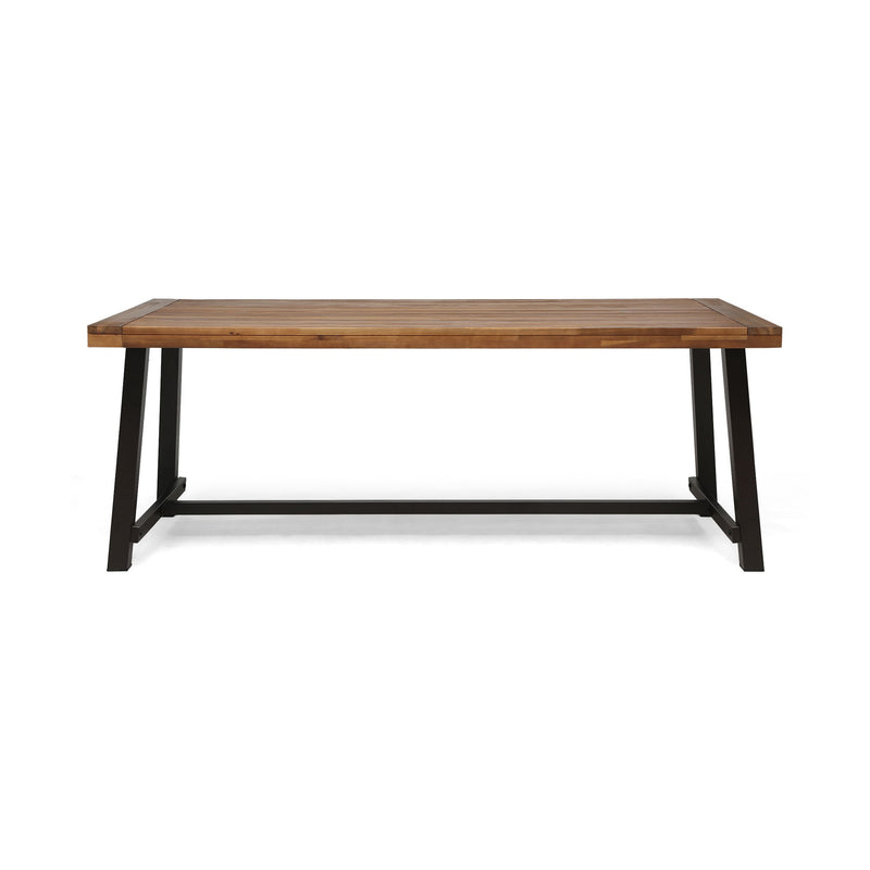Noble House Equilibrium outdoor dining table with wooden frame and slat top, perfect for patio or garden dining spaces.
