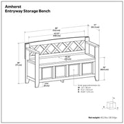 Simpli-Home Amherst entryway storage bench in Hickory Brown with a cushioned seat and wooden legs for organized seating.