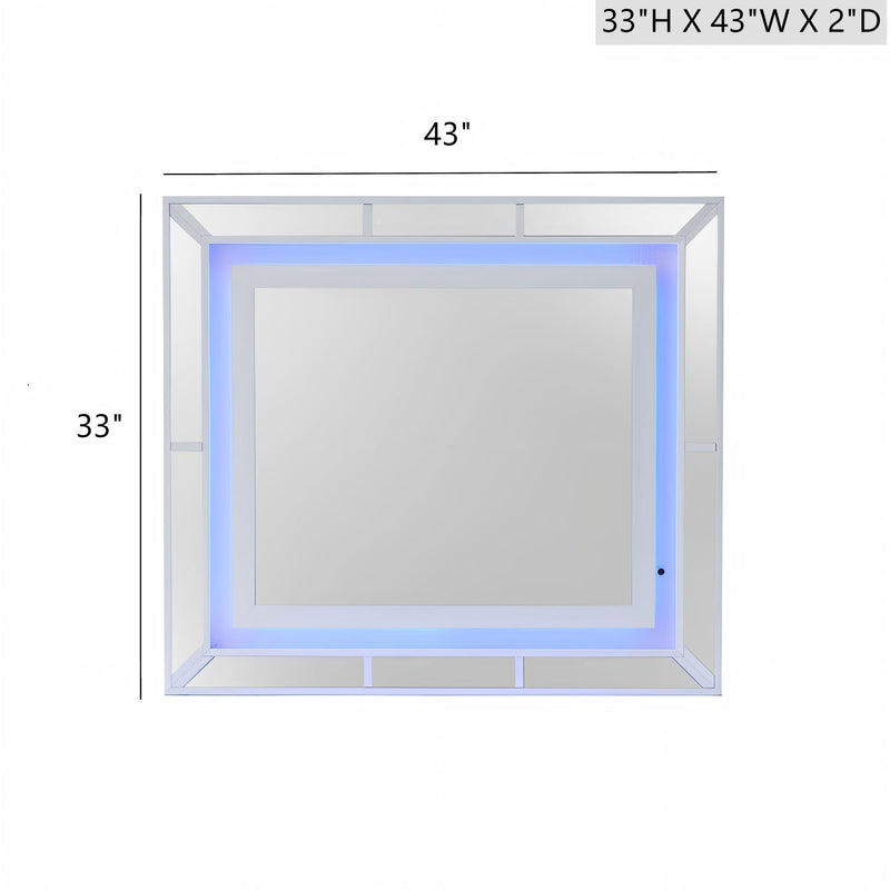 White Hollywood Hills mirror by Glory Furniture, sleek rectangular wall mirror with a modern frame design.