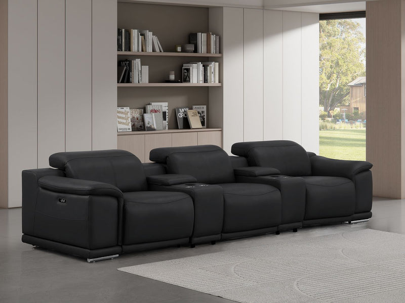 2679 - Genuine Leather Sofa With 3 Power Recliners & Dual Storage Consoles - R&R Furniture Gallery (Fountain Valley, CA)