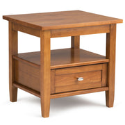 Handcrafted Warm Shaker coffee table by Simpli-Home featuring a wooden finish and sturdy design for living room decor.