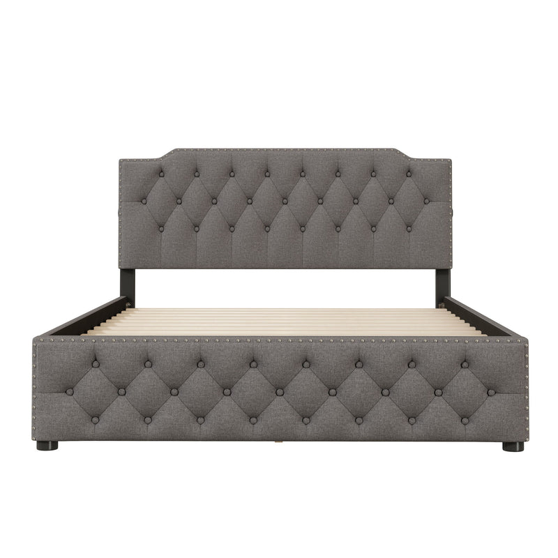 Upholstered Platform Bed With 2 Drawers And 2 Sets Of USB Ports On Each Side, Fabric - R&R Furniture Gallery (Fountain Valley, CA)