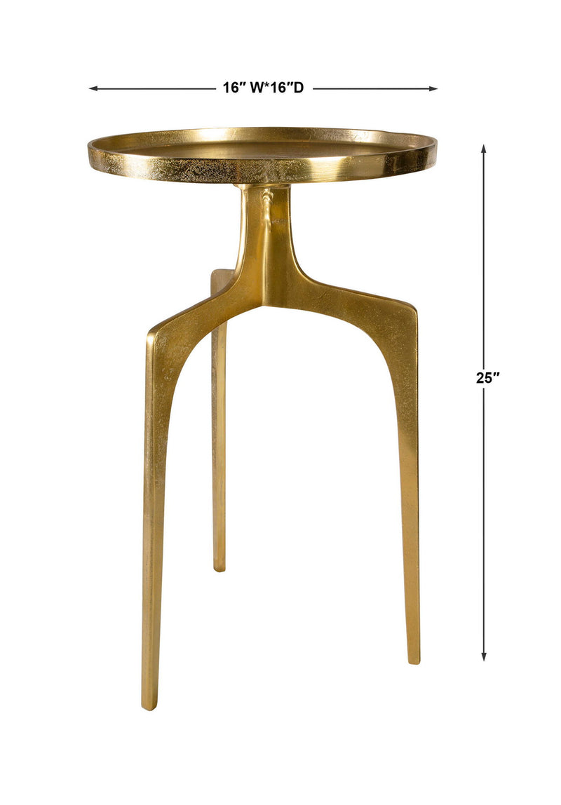 Uttermost Kenna accent table with a sleek round top and modern metal base, perfect for stylish living room decor.