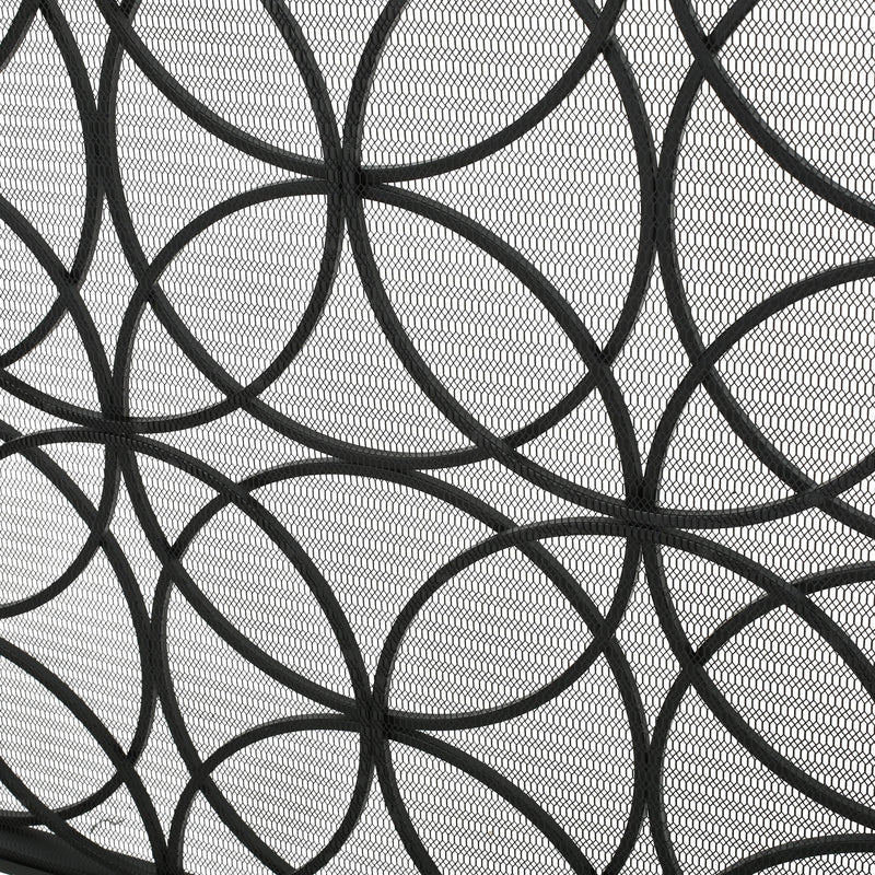 Noble House Thayer iron fireplace screen with a geometric design, featuring a single panel and decorative metalwork.
