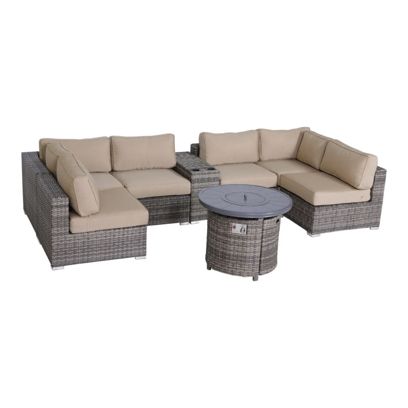 Wicker Outdoor Lounge Set With Cushions And Fire Pit - R&R Furniture Gallery (Fountain Valley, CA)