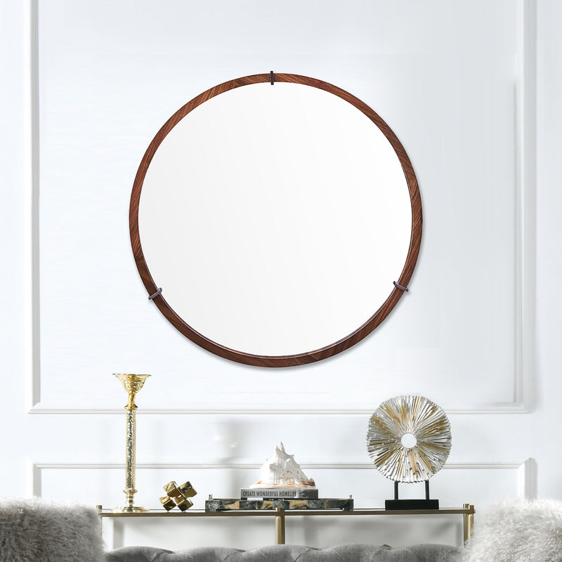 Hausen - Mid-Century Modern Round Accent Wall Mirror - Brown Walnut - R&R Furniture Gallery (Fountain Valley, CA)