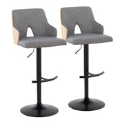 Lumi Source Stella contemporary adjustable barstool set with swivel, rounded T footrest, modern design, and wood finish.