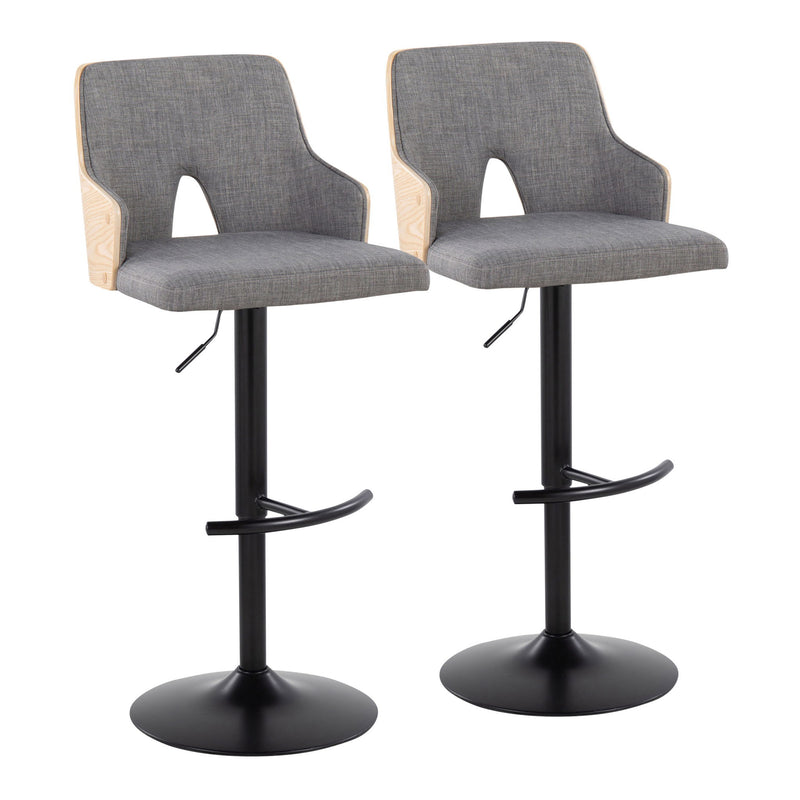 Lumi Source Stella contemporary adjustable barstool set with swivel, rounded T footrest, modern design, and wood finish.