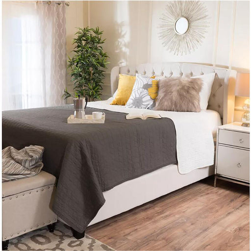 Twilight Fully Upholstered Fabric Wingback Queen Bed - Ivory - R&R Furniture Gallery (Fountain Valley, CA)