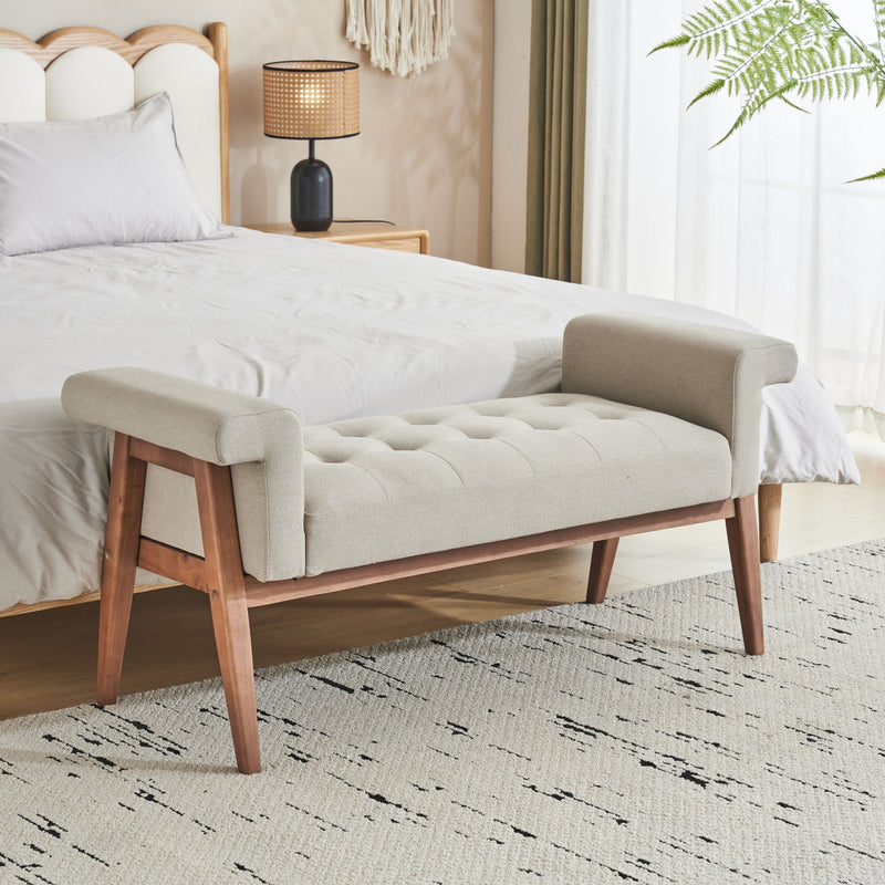 Elegant Tufted Ottoman - Beige / Brown - R&R Furniture Gallery (Fountain Valley, CA)