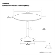 Walnut Radford round dining table by Simpli-Home with smooth wooden surface and sturdy legs, ideal for modern dining rooms.