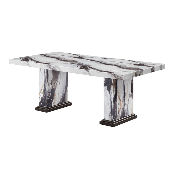 Dining Table With Double Pedestal Base - Black White