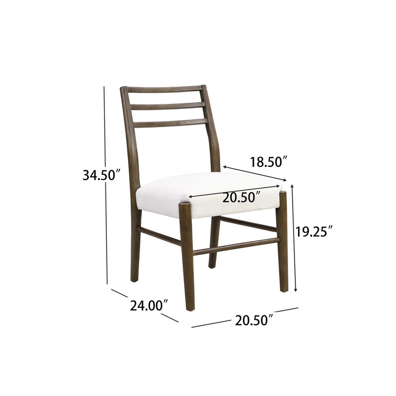 Noble House farmhouse style dining chair set with ladder back design, wooden seats, and rustic finish for farmhouse dining rooms.