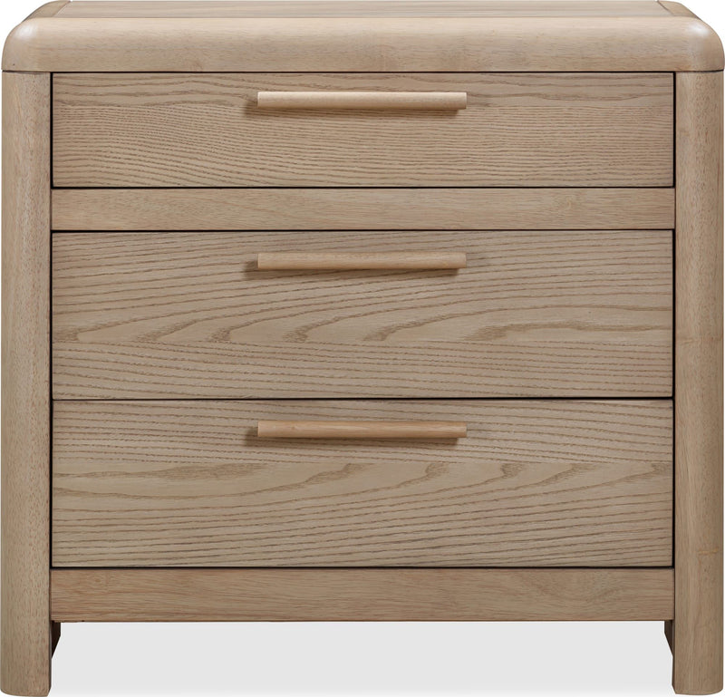 Furano Three Drawer Ash Wood Nightstand in Ginger