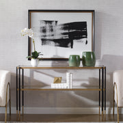 Uttermost Mystere black framed contemporary canvas art print featuring abstract design on a neutral background.