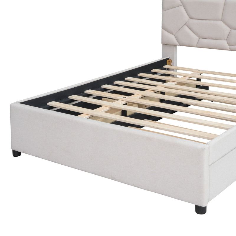 Upholstered Platform Bed With Brick Pattern Headboard And Twin Long Size Trundle - R&R Furniture Gallery (Fountain Valley, CA)