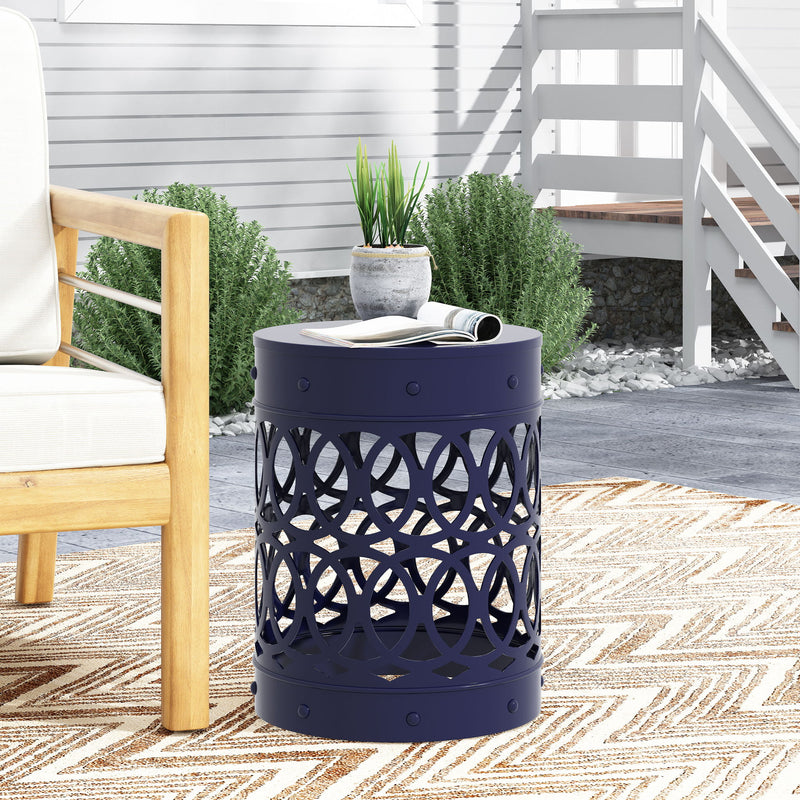 Large outdoor metal end table with modern design featuring a sleek, durable surface, ideal for patio or garden seating areas.