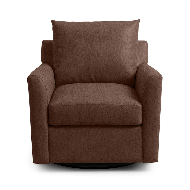 Classic Home Olivia swivel chair with a plush cushioned seat and curved backrest, shown in a stylish modern living room setting.