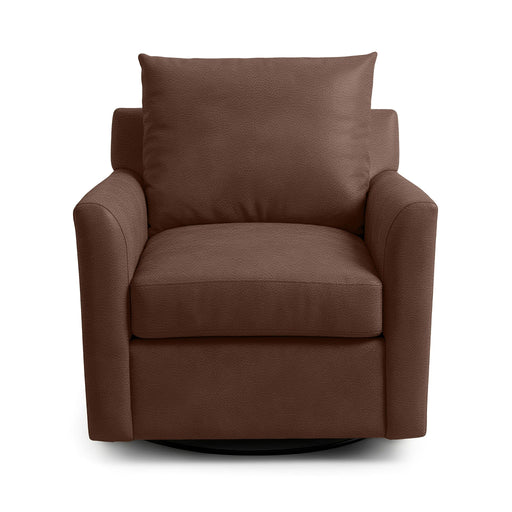 Classic Home Olivia swivel chair with a plush cushioned seat and curved backrest, shown in a stylish modern living room setting.