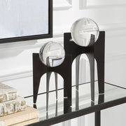 Uttermost Ellianna Crystal Spheres set of 2 on a table, decorative glass or crystal accent pieces for home decor.
