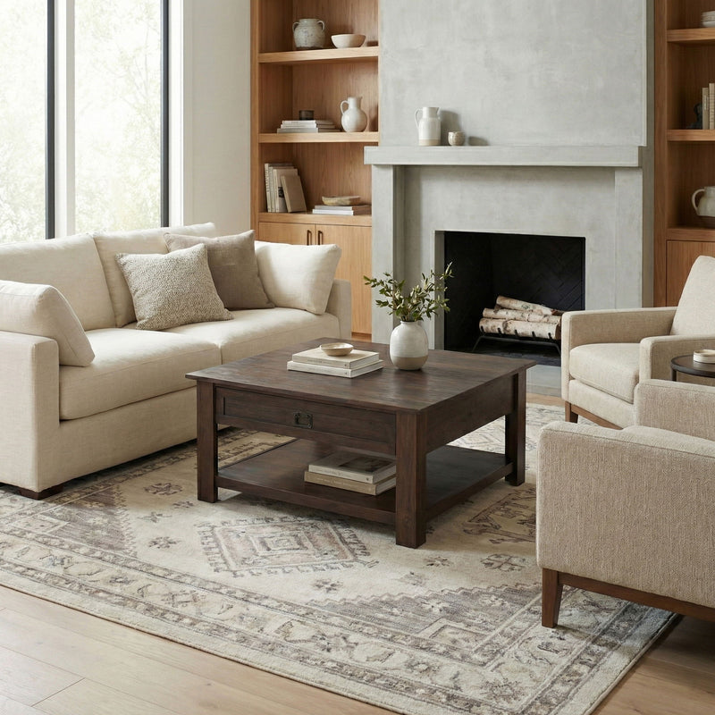 Simpli-Home Monroe handcrafted side table for coffee rooms, featuring wood finish and modern design.