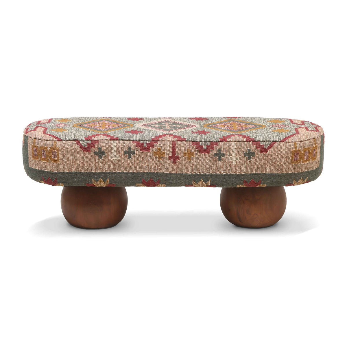 Rizi - Textured Wool Upholstered Bench - Beige / Blue - R&R Furniture Gallery (Fountain Valley, CA)