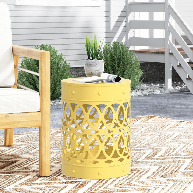 Noble House outdoor metal large end table with modern design, featuring a sleek, durable surface and sturdy metal legs.