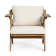 Set of two outdoor acacia wood club chairs with beige cushions by Noble House, perfect for patio or garden seating.