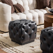 Midnight Raven upholstered square ottoman from Classic Home's Briar collection, featuring plush fabric and modern design.