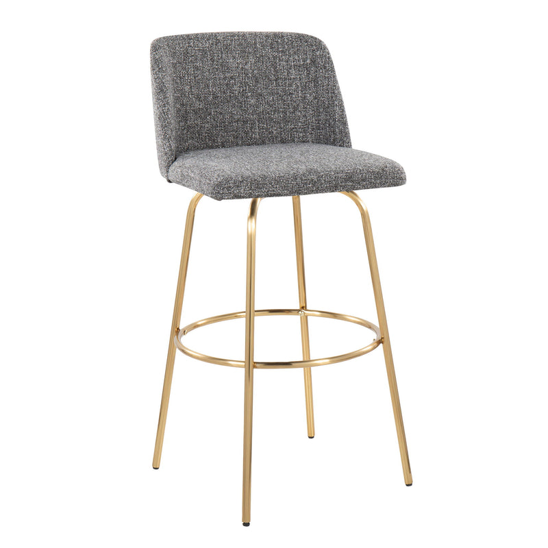 Lumi Source Toriano contemporary fixed height barstool set with swivel, round footrest, black finish, and modern design.