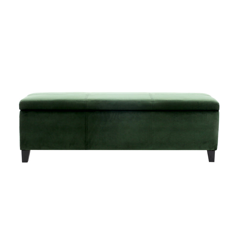 Noble House upholstered storage ottoman bench with padded top and wood legs, versatile for living room or bedroom decor.