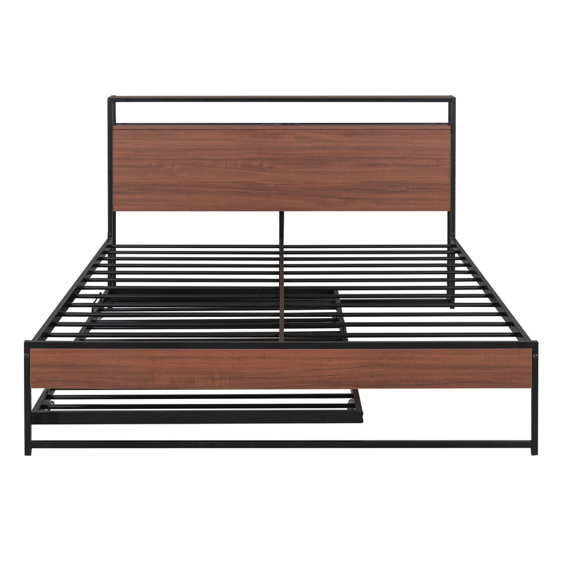 Platform Bed Frame With Trundle, USB Ports And Slat Support, No Box Spring Needed - R&R Furniture Gallery (Fountain Valley, CA)