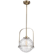Uttermost Mimas 1-light gold globe pendant light hanging from ceiling with modern design and sleek finish.